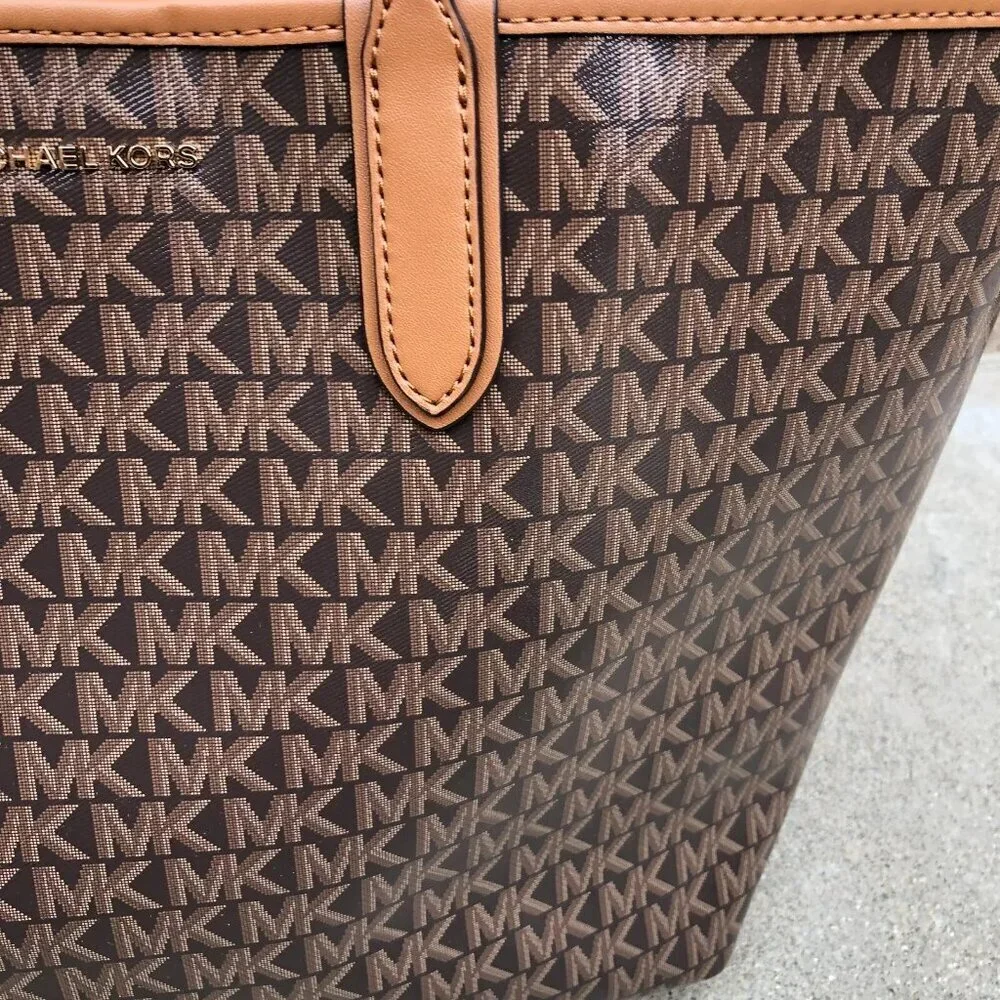 MICHAEL KORS Eliza All Over Tote Bag Purse Monogram Shoulder Bag Brown East West